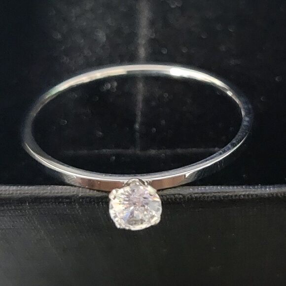 Women's Dainty Prong Round Solitaire Promise Ring - Girls Pinky Ring - Picture 7 of 9